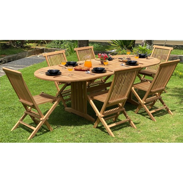 Saltö ovalt spisebord i teak 150-210 cm butterfly - Teak + Tekstilimpregnering for utemøbler Saltö ovalt spisebord i teak 150-210 cm butterfly - Teak + Tekstilimpregnering for utemøbler