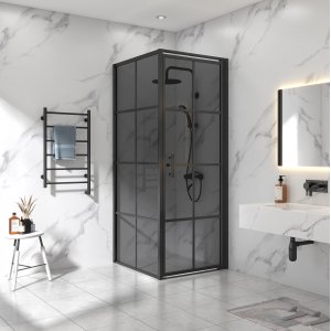 Dusjkabinett 9090200 cm - svarttonet glass og svart rist